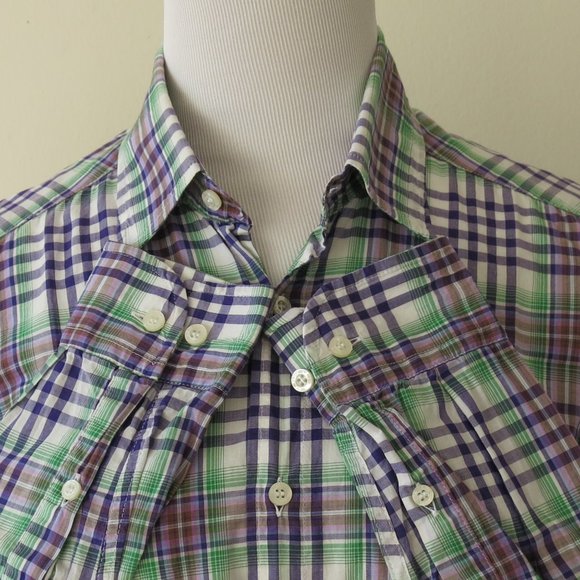 Etro Milano Tartan Plaid Check Button Down Long Sleeve Dress Shirt - Size Small - Picture 5 of 8
